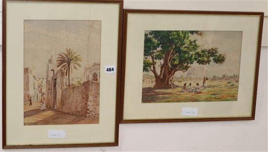 Giovanni Romagnoli, 2 watercolours, Scenes in Eritrea 1947, 22 x 30cm and 30 x 22cm